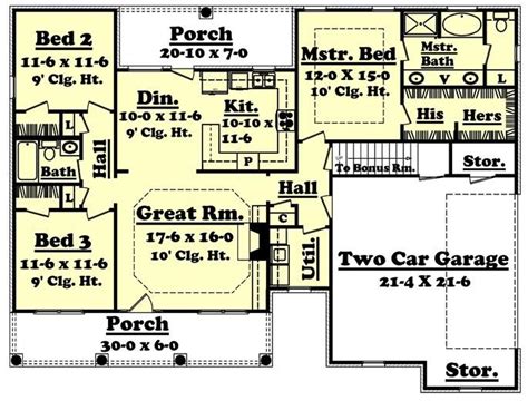 1500 Sq Ft Country Ranch House Plan 3 Bed 2 Bath Garage House