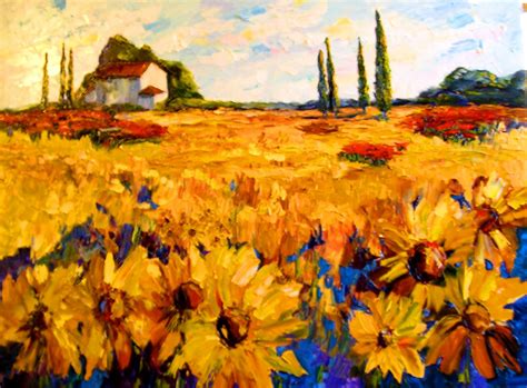 Palette Knife Painters Sunflowers Tuscany By Carrie Jacobson