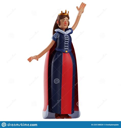 Charismatic 3d Queen Cartoon Illustration Say Hello To People Stock