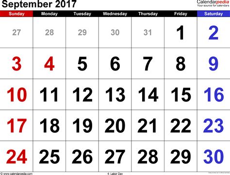 September 2017 Calendar Templates For Word Excel And Pdf
