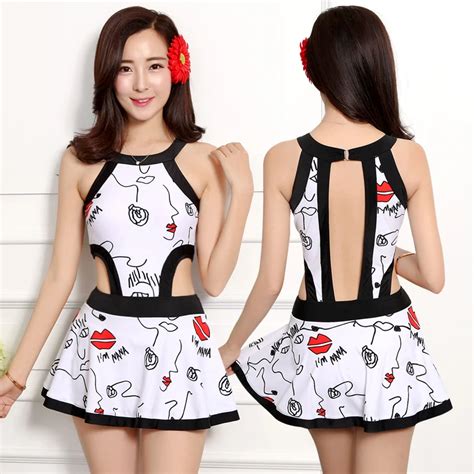 New Romantic Print Cover Belly Skirt Female Women One Pieces Swimsuit Siamese Push Up Steel