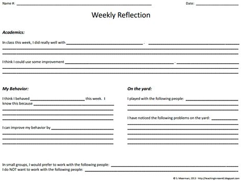 Weekly Reflection Sheet By Stephanie At Teaching In Room 6 Includes