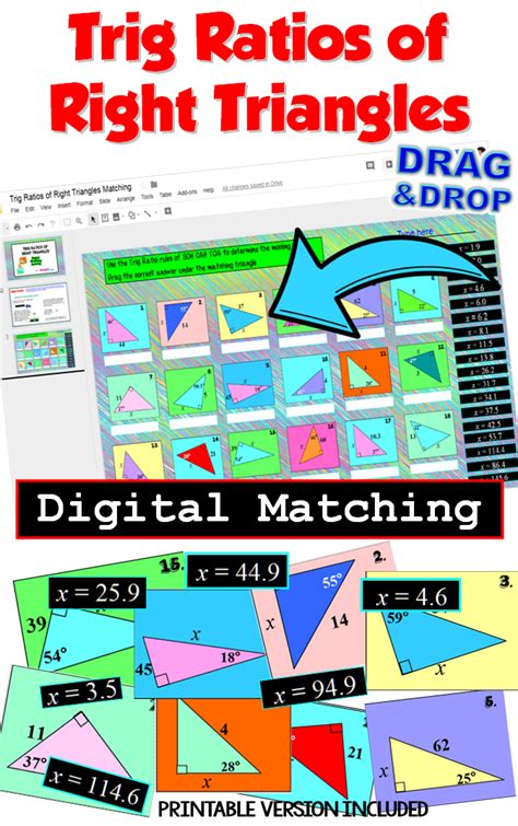 The three major trigonometric ratios will finally relate of in one equation for triangles. Trigonometry Ratios of Right Triangles Digital Matching with Google Slides™ | Trigonometry ...