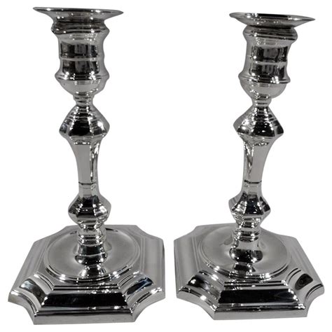 Antique Georgian Solid Silver Pair Of Cast Candlesticks E Farrell