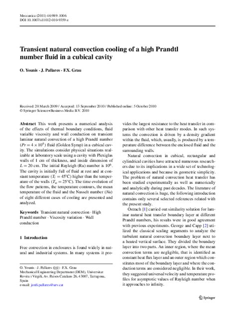 Pdf Transient Natural Convection Cooling Of A High Prandtl Number Fluid In A Cubical Cavity