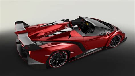 Lamborghini Veneno Roadster Supercar Rojo Vista Lateral Superior Fondos