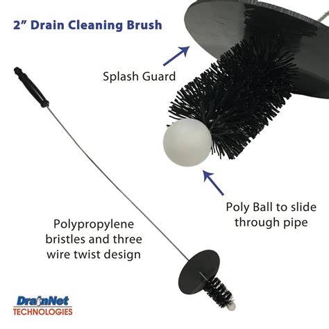 Commercial Drain Cleaning Brush For 2 Inch Drains With Splash Guard