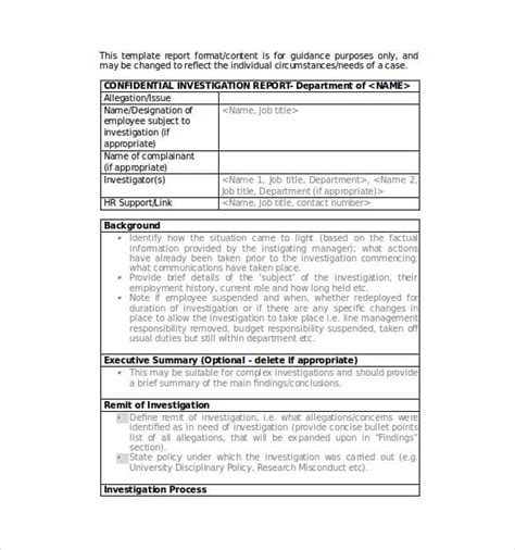 Workplace Investigation Report Template Word