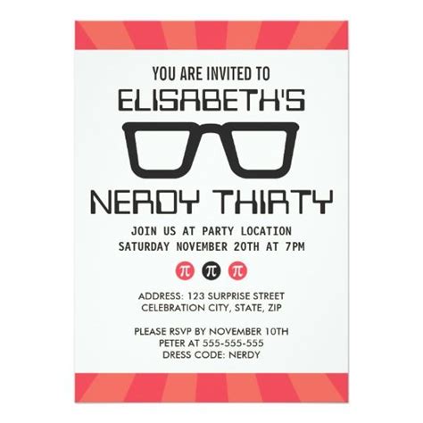 Nerdy Thirty Birthday Party With Geeky Glasses Invitation Thirty Birthday Geek