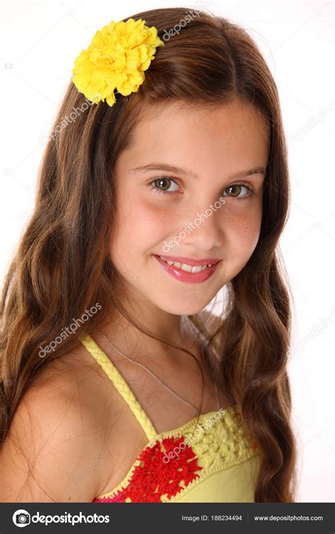 Close Portrait Beautiful Charming Happy Young Teenage Girl Yellow Top