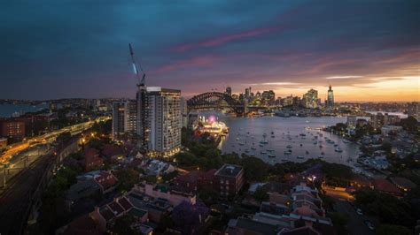 Night Time Opera House With City Skyline In Sydney New South Wales