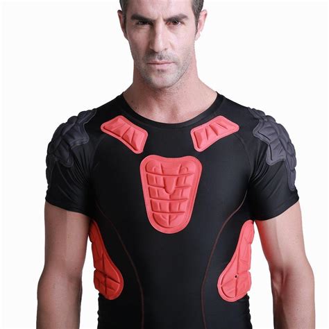 Tuoy Mens Padded Compression Shirt Protective T Shirt Rib Chest