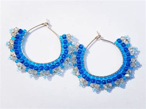 Swarovski Crystals And Beaded Hoop Earrings Beaded Hoop Earrings