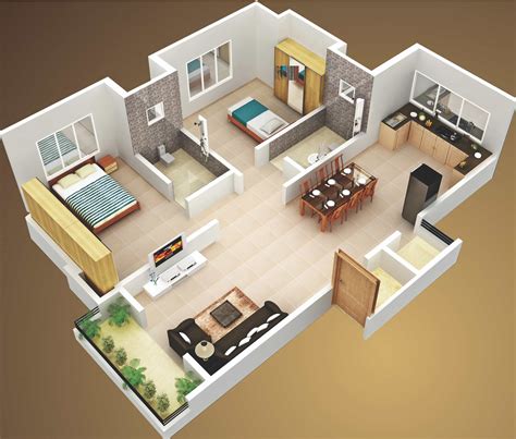 3d Two Bedroom House Layout Design Plans 22449 Interior Ideas