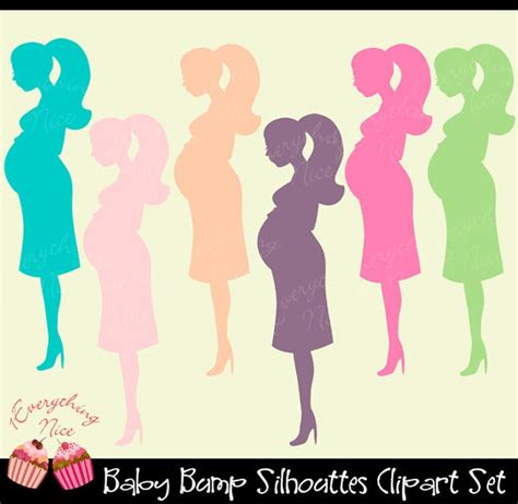 Baby Bump Silhouettes Clipart Set Etsy