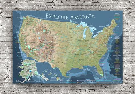 Usa National Parks Map Incredible Room Decor Wall Art For Homes