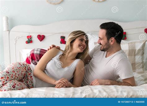 Young Attractive Couple Having Romantic Time In Bed Stock Image Image Of Bedroom Attractive