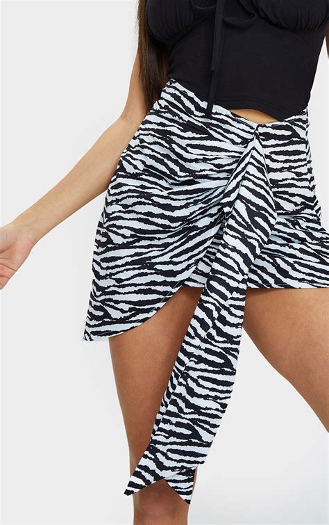 Black Zebra Print Drape Front Mini Skirt Prettylittlething Usa