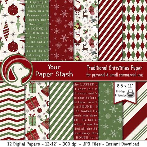 85x11 Traditional Christmas Digital Scrapbooking Paper Christmas