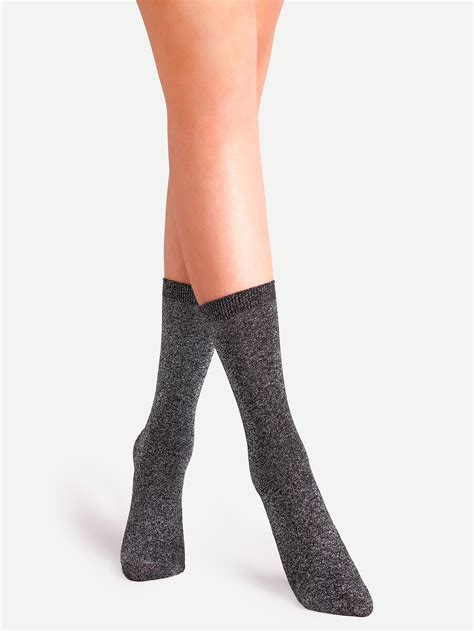 Grey Marled Ribbed Cuff Crew Socks For Women Shein Usa