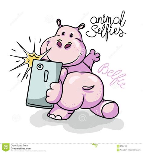 Hippo Taking Selfie Photo On Smart Phone Stock Illustration - Illustration of model, face: 97051107