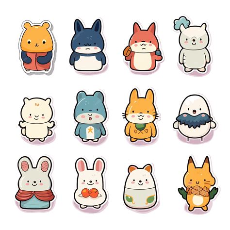 Premium Vector Stickers Sheet Cute Character Kawaii Collection Set Vector