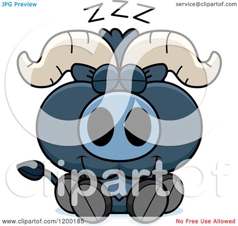 Cartoon Of A Sleeping Cute Blue Ox Calf Royalty Free Vector Clipart