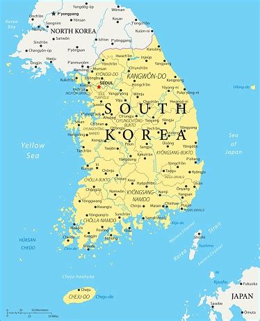 Interactive administrative subdivisions map of south korea in blue with name indication of the provinces. Map Of South Korea Vector Stock Illustration - Download Image Now - iStock