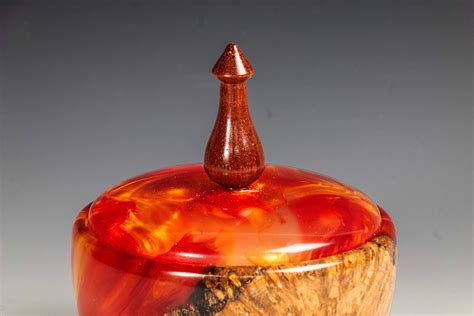 Resin Infused Cherry Burl Lidded Bowl Box Wood Red Etsy