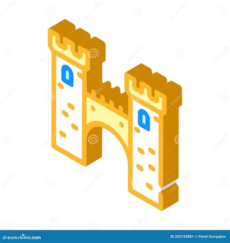 Bridge between Castle Towers Isometric Icon Vector Illustration Stock