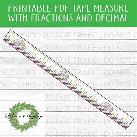 Printable Pdf Ruler With Fractions And Decimals Digital File For