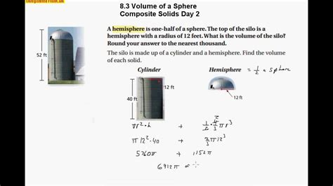 8 3 Volume Of A Sphere Composite Solids Day 2 Youtube