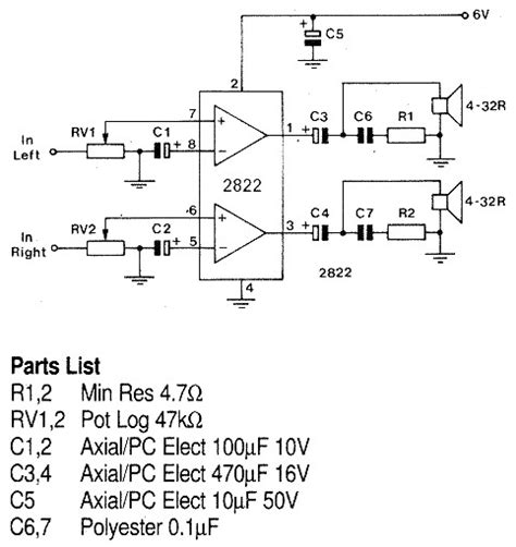 1w Stereo Headphone Amplifier Based Tda2822 Circuit Scheme