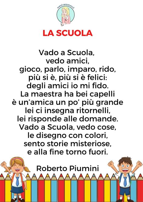 Poesia Primo Giorno Di Scuola Accoglienza Roberto Piumini Maestra E