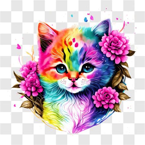 Download Colorful Kitten With Rainbow Fur And Whiskers Png Online