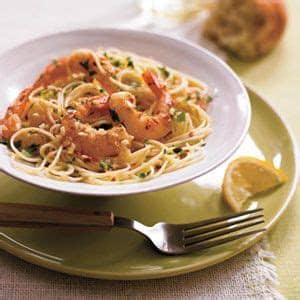 Angel hair pasta is tossed with sauteed shrimp and steamed broccoli, and topped with a rich garlicky cream sauce. Garlic Shrimp with Angel Hair — Pasta Recipes