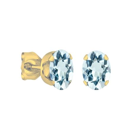 14k Gold Aquamarine March Birthstone Stud Earrings Oval 6x4mm Ge 1144