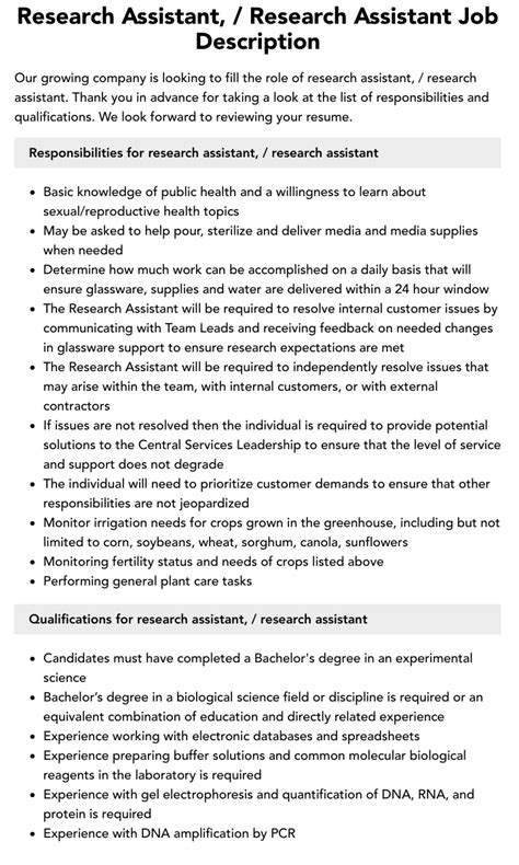 Research Assistant Research Assistant Job Description Velvet Jobs