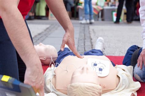 Defibrillation Training First Aid Cpr Stock Photo Image Of Accident Injury
