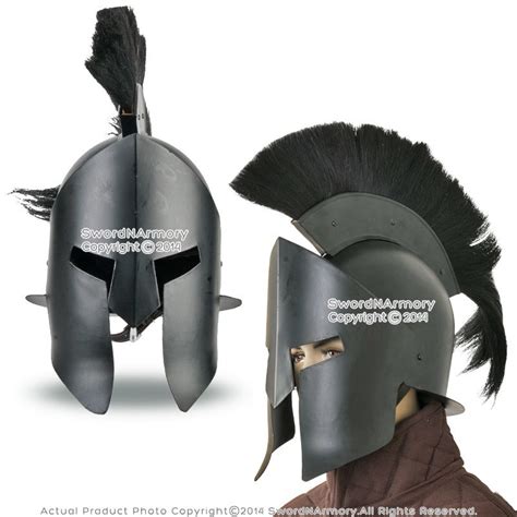 Wearable Steel Greek Spartan King Crested Helmet In Black Finish Larp
