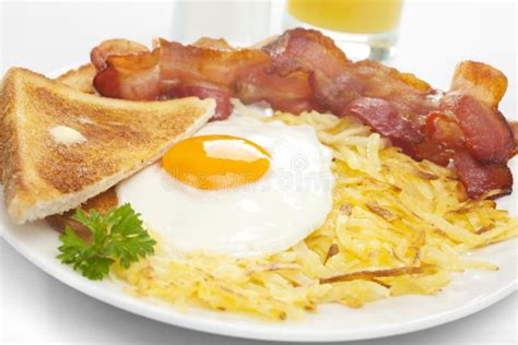 Breakfast Hash Browns Bacon Fried Egg Toast Stock Photo Image Of