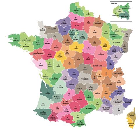 Departementen in frankrijk het departement is de derde bestuurslaag in frankrijk, te vergelijken met provincies in belgië en nederland. Map of the French departments | Carte de france, Carte ...