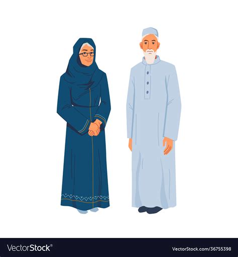 Muslim Grandmother Grandfather In National Cloth Vector Image