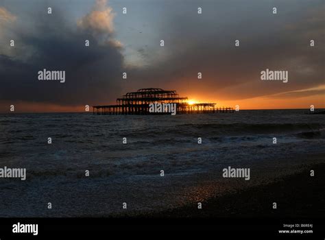 Remains Of The Derelict West Pier At Sunset Brighton Uk Stock Photo Alamy