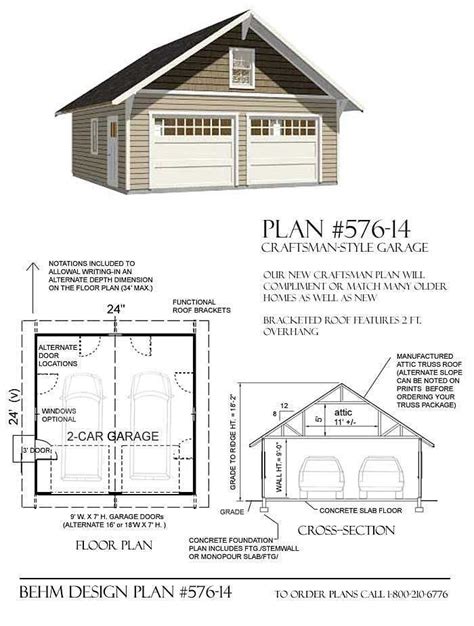 Designer Craftsman Shtyle Garage Plans D No 952 11r 34′ X 28