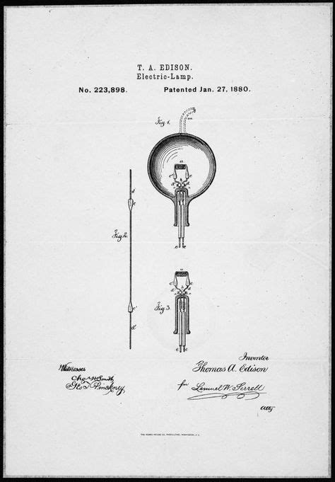 Patent Drawing Of The Incandescent Light Bulb By Thomas Edison 1880