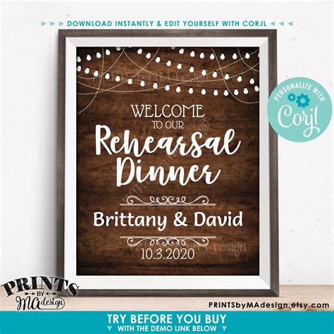 Welcome To Our Rehearsal Dinner Sign Custom Printable
