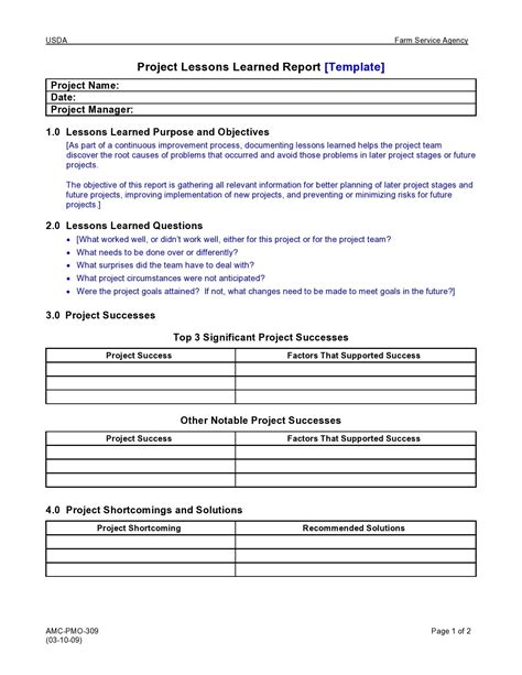 Lessons Learnt Report Template