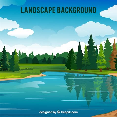 Great Background Of Forest With Lake Vector Free Download
