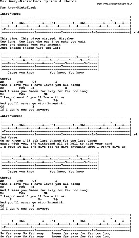 Love Song Lyrics Forfar Away Nickelback With Chords
